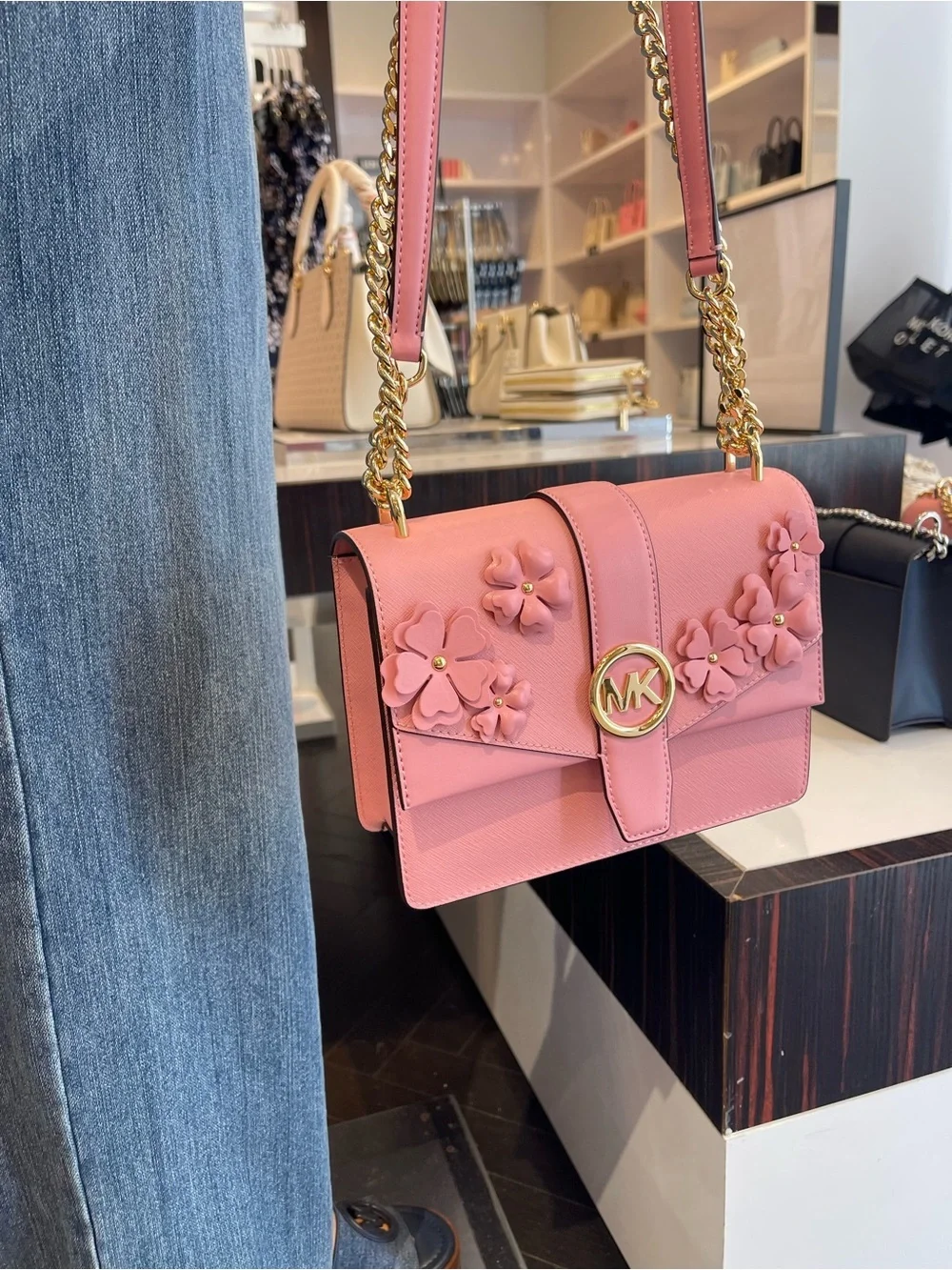 MICHAEL KORS Greenwich Small Floral Embellished Crossbody Bag Carnation  NWT